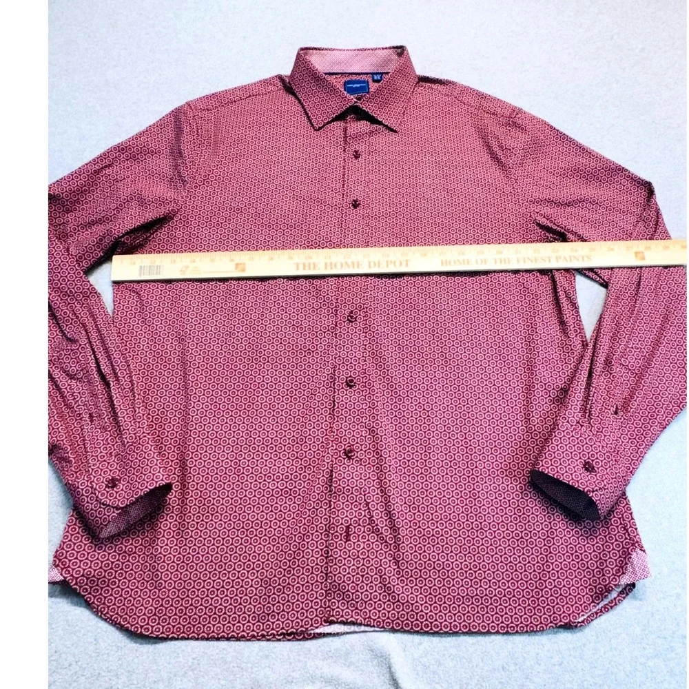 Nick Graham Stretch Modern Fit Men's XL 17-17.5 Geometric Button Shirt Burgundy